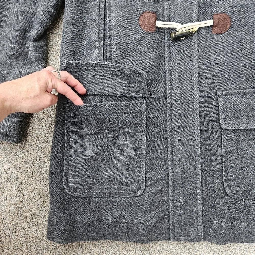 Boden Duffle Coat Gray Cotton Blend Zip & Toggle Hooded Long Peacoat Size 4
